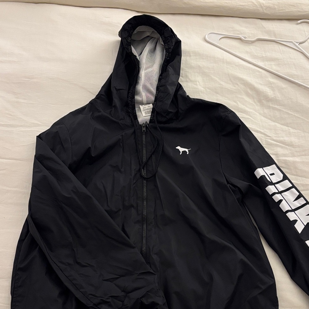 PINK Victoria's Secret Black Windbreaker with Hood